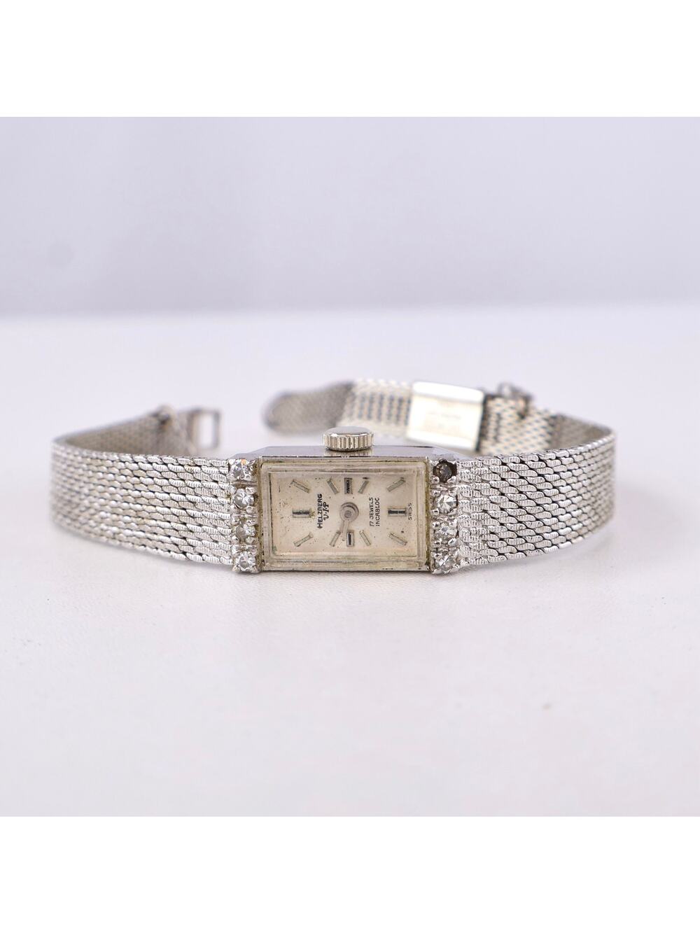 Vintage 60s Helzberg VIP 17 Jewel Swiss Watch Diamond‎ Bezel Mesh Duchess